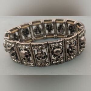 Edgy Silver Skull Bracelet with Rhinestones